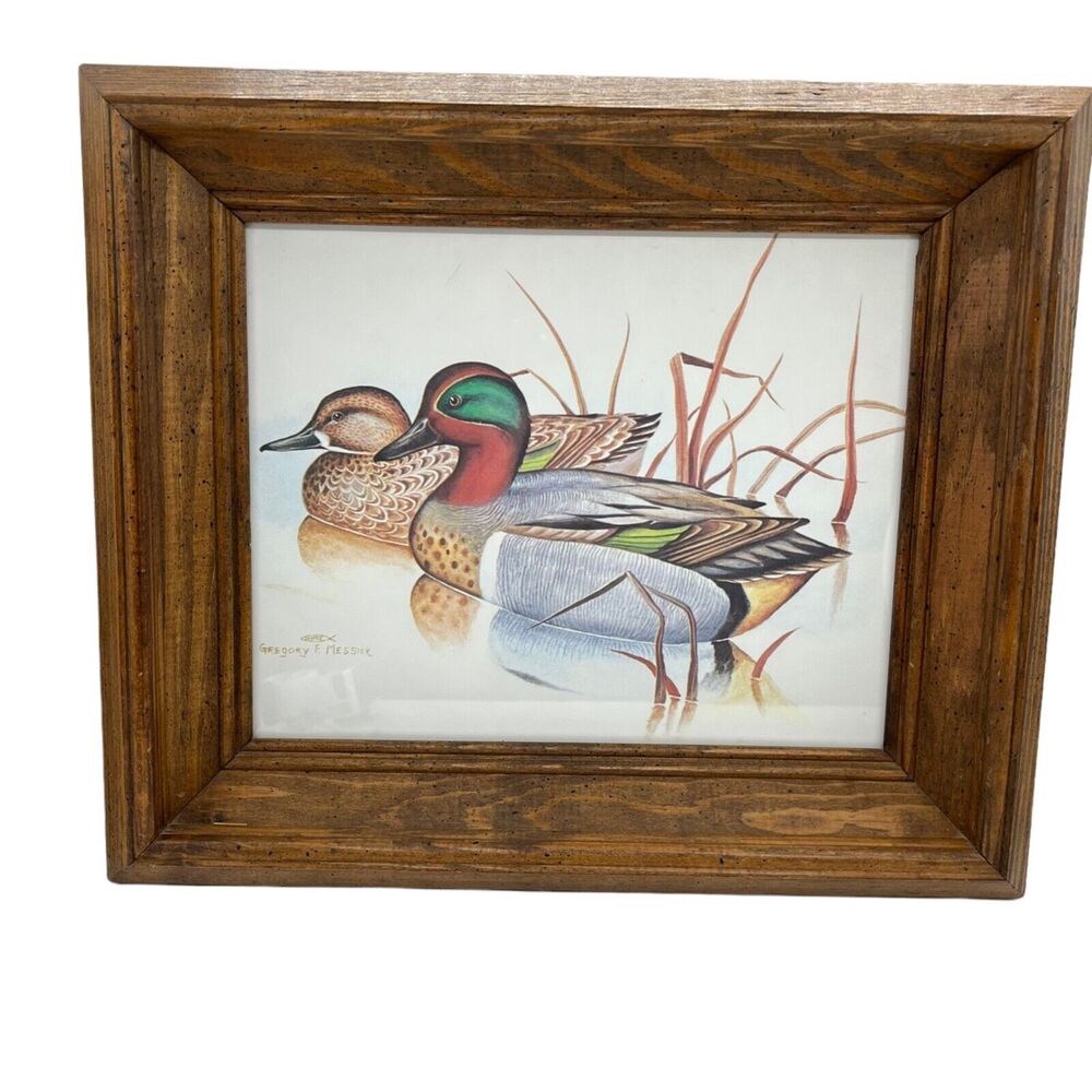 Green Wing Teal Ducks Art By Gregory F. Messier Print Framed Signed Vintage